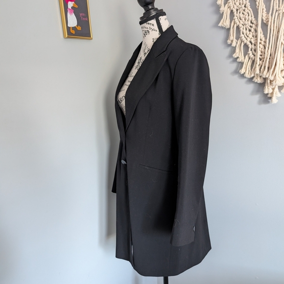 Teenflo Black Blazer Longline Button Down Fits Medium Made In Canada Wool Blend - Picture 6 of 10